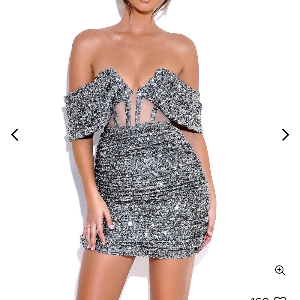 NEW With Tags Miss Circle silver sequin dress size Medium